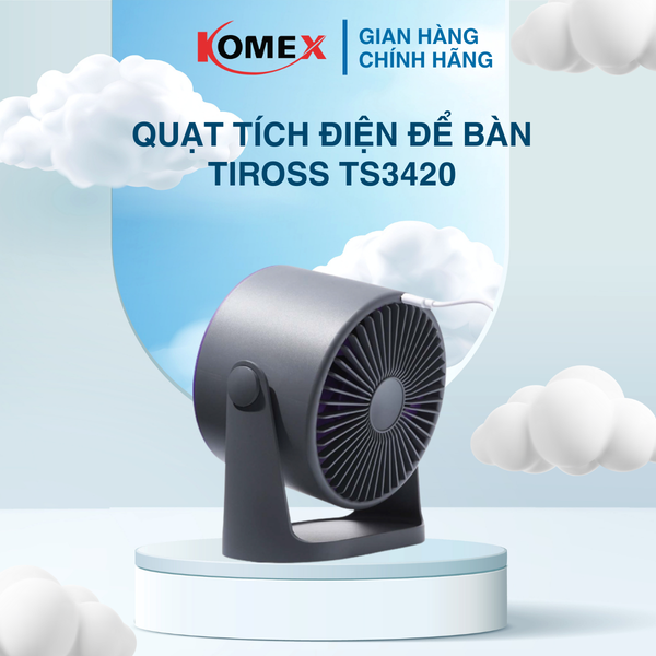 Quạt Sạc Tích Điện Tiross TS3420 Pin 5000mAh 6 Chế Độ Gió, 100 Tốc Độ Gió Linh Hoạt