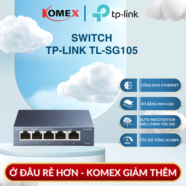 Switch Gigabit 5 Cổng TP-Link TL-SG105 – Vỏ Thép Tối ưu điện năng dựa trên chiều dài cáp mạng