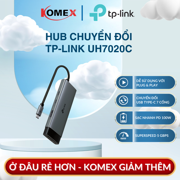 Hub chuyển đổi USB Type-C 7 cổng TP-Link UH7020C – HDMI xuất hình ảnh với độ phân giải 4K@60Hz