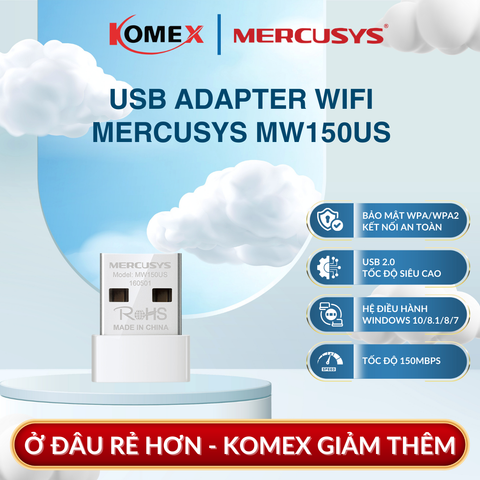 USB Adapter Wi-Fi Mercusys MW150US Nano 150Mbps, phù hợp với các tác vụ Internet cơ bản