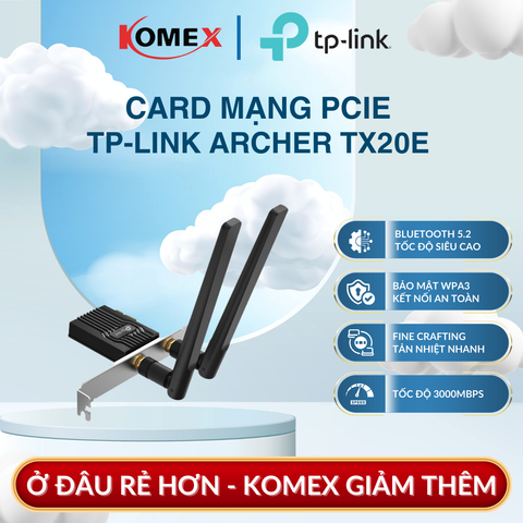 PCIe Adapter Wi-Fi 6 TP-Link Archer TX20E AX1800 Bluetooth 5.2, giúp kết nối ổn định hơn so với USB Wi-Fi