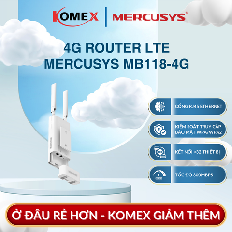 Router Wi-Fi 4G LTE Mercusys MB118-4G Chuẩn N 300Mbps Indoor/Outdoor Cắm SIM Dùng Ngay