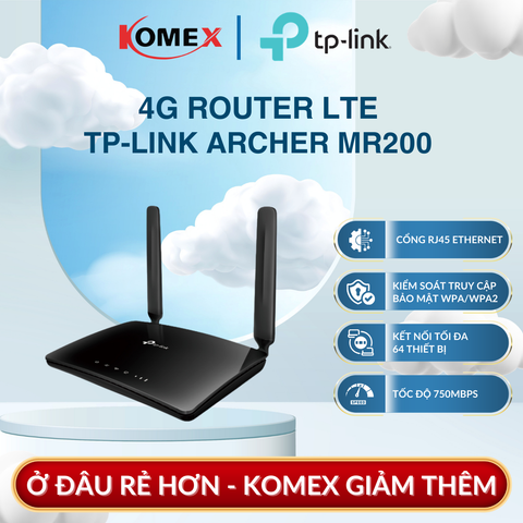 Router 4G LTE TP-Link Archer MR200 WiFi băng tần kép AC750, Tường lửa SPI và chống tấn công DoS