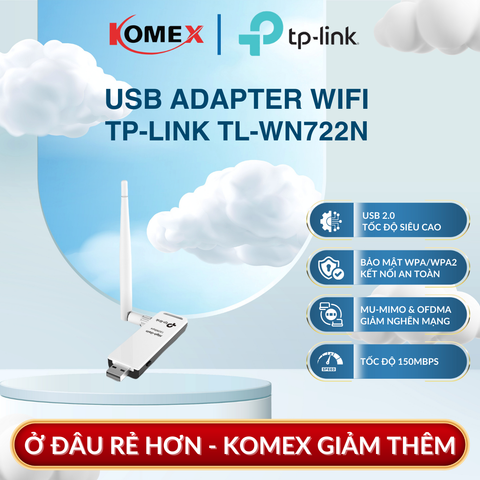USB Adapter Wi-Fi 150Mbps TP-Link TL-WN722N Chuẩn N, Hỗ trợ nút WPS (QSS) thiết lập bảo mật nhanh