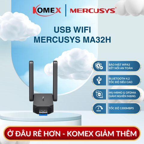 USB Adapter WiFi Mercusys MA32H AC1300 Cổng USB 3.0, truyền dữ liệu nhanh gấp 10 lần USB 2.0