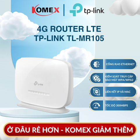 Router Wi-Fi 4G LTE TP-Link TL-MR105 Chuẩn N 300Mbps, Tương thích SIM tại hơn 100 quốc gia