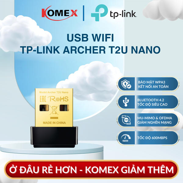 USB Adapter WiFi 600 Mbps TP-Link Archer T2UB, T2U Nano AC600, Bluetooth 4.2, Bảo mật nâng cao