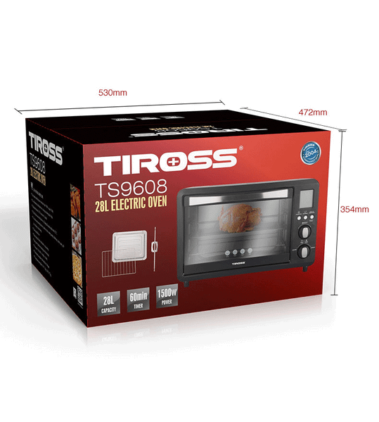 Lò nướng thùng Tiross TS9608 28L, Công suất 1500W, Hẹn giờ tới 60 phút
