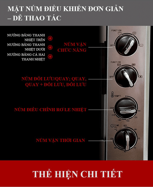 Lò Nướng Thùng Tiross TS9610 Dung tích 55 Lít, Máy nướng Đa Năng Có Hẹn Giờ