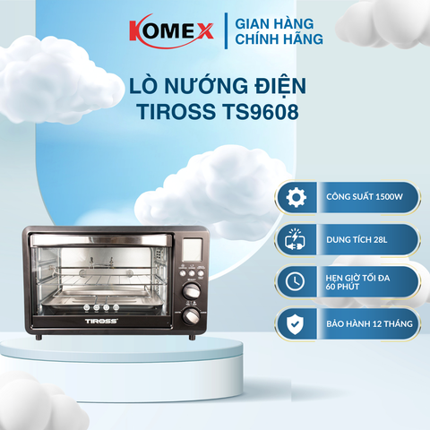 Lò nướng thùng Tiross TS9608 28L, Công suất 1500W, Hẹn giờ tới 60 phút