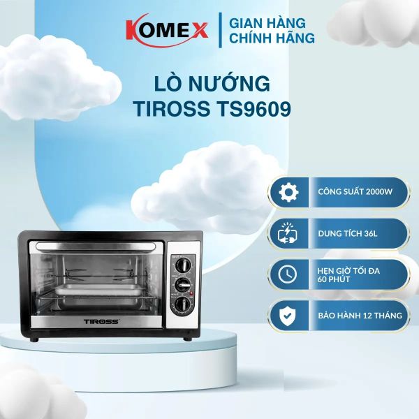 Lò Nướng Tiross 36 Lít TS9609 2000W Đối Lưu, Cửa Kính 2 Lớp