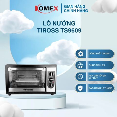 Lò Nướng Tiross 36 Lít TS9609 2000W Đối Lưu, Cửa Kính 2 Lớp