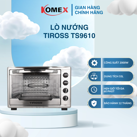 Lò Nướng Thùng Tiross TS9610 Dung tích 55 Lít, Máy nướng Đa Năng Có Hẹn Giờ