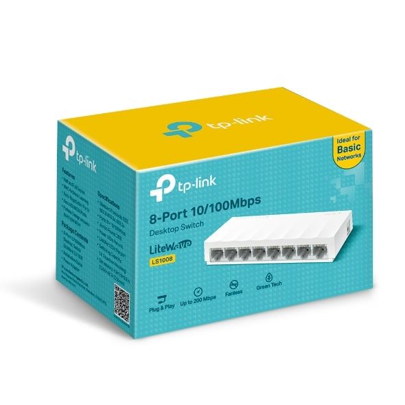 Switch chia mạng TP-Link LS1008 8 Cổng 10/100Mbps LiteWave, Giảm điện năng khi cổng không hoạt động