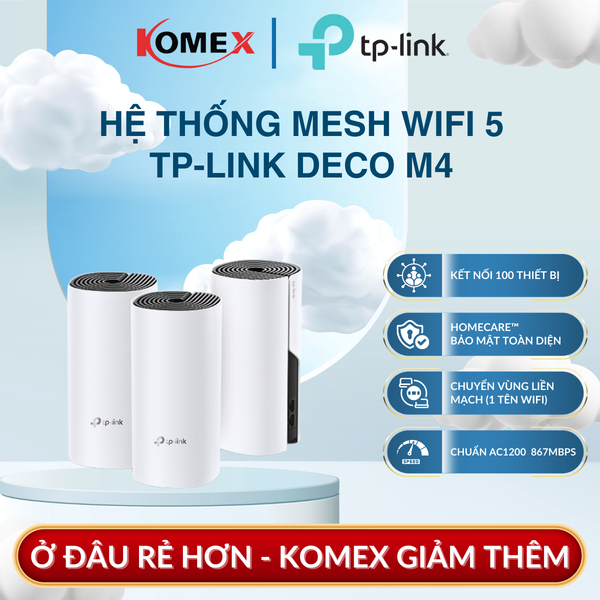 Hệ Thống Mesh WiFi 5 Toàn Nhà TP-Link Deco M4 (1-pack), M4 (2-pack), M4 (3-pack) AC1200 Một Mạng WiFi Duy Nhất