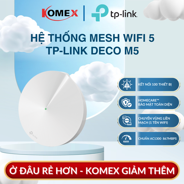 Hệ Thống Mesh WiFi 5 Toàn Nhà TP-Link Deco M5 (1-pack), M5 (2-pack), M5 (3-pack) AC1300 Phủ Sóng Rộng 2 Tầng