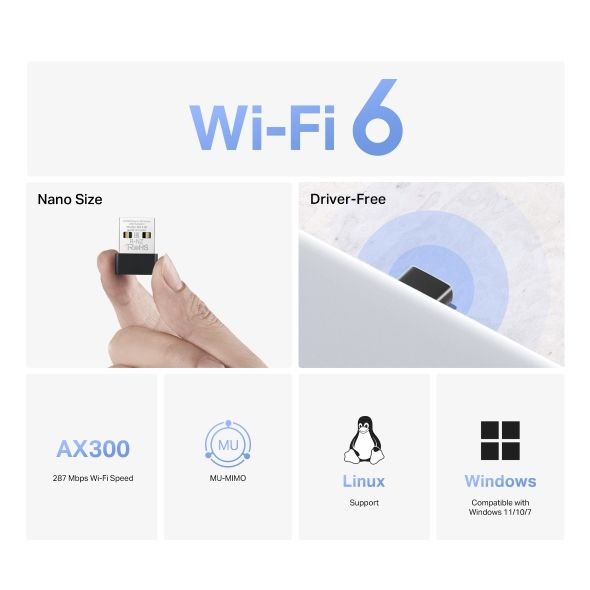USB Adapter Wi-Fi Mercusys MA14N AX300 Nano, hoạt động tốt với router Wi-Fi cũ và mới