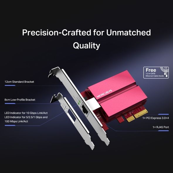 Card mạng PCIe Adapter 10 Gigabit Mercusys MA510E Ethernet 10Gbps Linh hoạt hạ tầng mạng