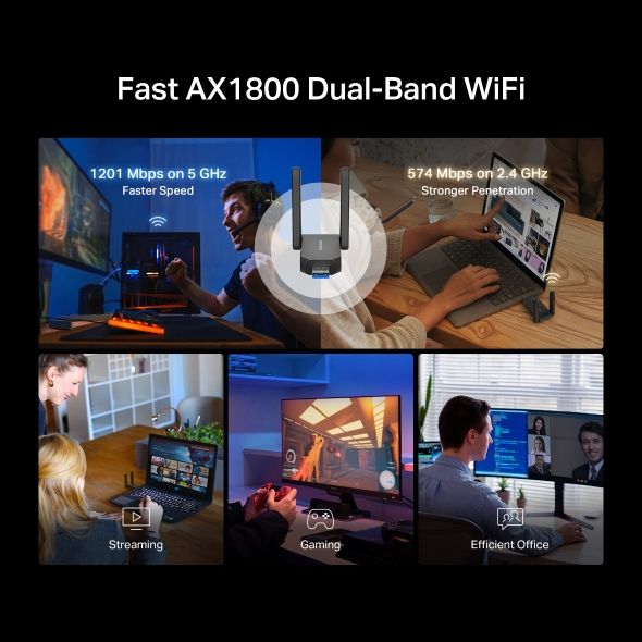USB Adapter WiFi 6 AX1800 Mercusys MA72H, USB 3.0, Tối ưu băng thông trong gia đình đông người