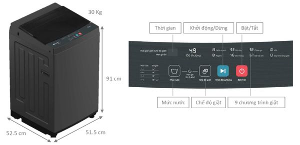 Máy Giặt Cửa Trên Casper WT-85NG1 8.5 Kg Lồng Giặt Tinh Thể Pha Lê Crystal Bảo Vệ Sợi Vải