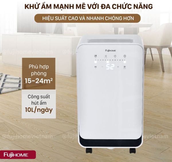 Máy Hút Ẩm FujiHome DH10 10L/ngày – Lọc Không Khí Ionizer, Vận hành êm ái