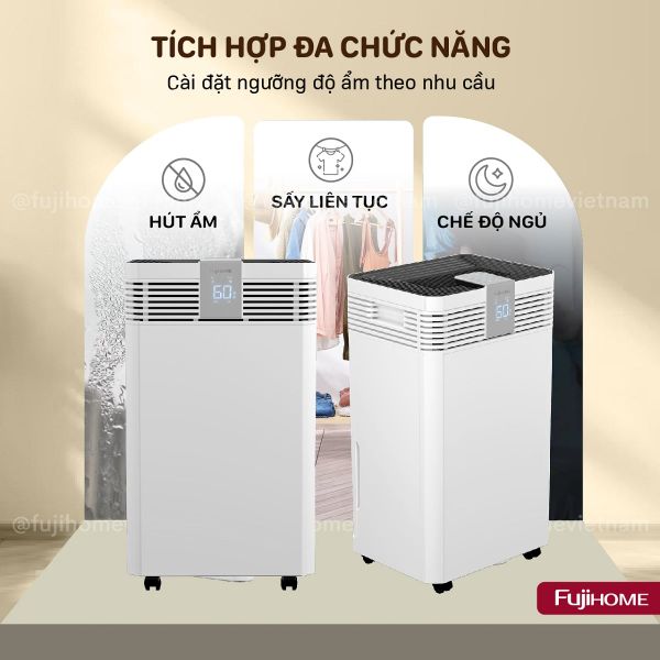 Máy Hút Ẩm FujiHome DH60W-HEPA 60L/ngày – Lọc Khí HEPA, UV, Ionizer
