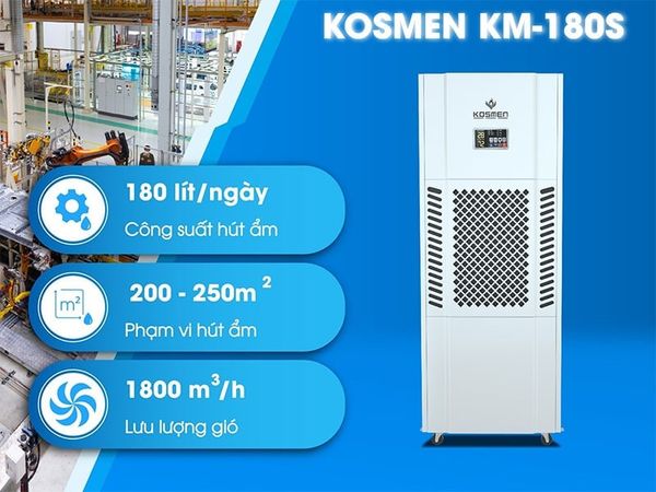 Máy hút ẩm không khí công nghiệp Kosmen KM 180S, công suất 180 lít/ngày