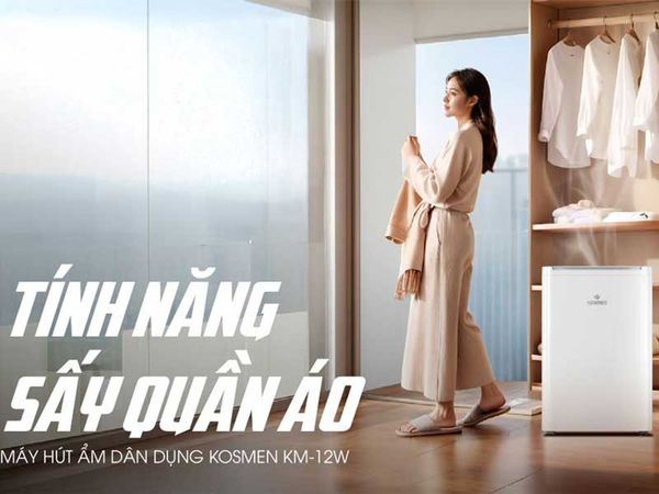 Máy hút ẩm Kosmen KM-12W 12L/ngày, Điều khiển App, Sấy quần áo