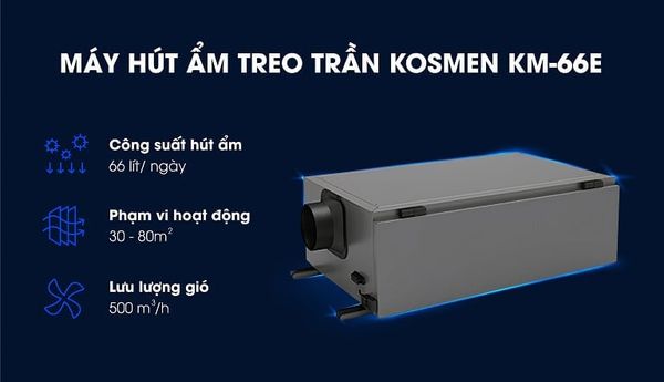 Máy hút ẩm treo âm trần Kosmen KM-66E, công suất 66 lít/ngày
