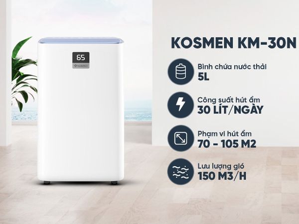 Máy hút ẩm lọc không khí Kosmen KM-30N – Giải pháp chống ẩm mốc cao cấp