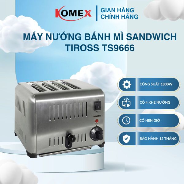 Lò nướng bánh mì 4 ngăn TIROSS TS9666, Công suất 1800W
