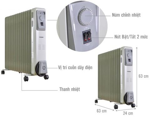 Tấm sưởi dầu 12 thanh Điều khiển từ xa TIROSS TS9219, 25m2, 2800W