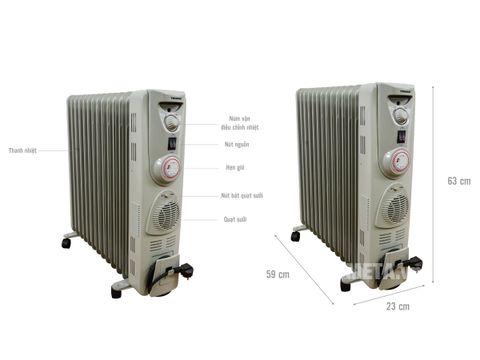 Máy sưởi dầu 13 thanh TIROSS TS926, công suất 2900W, 25M2