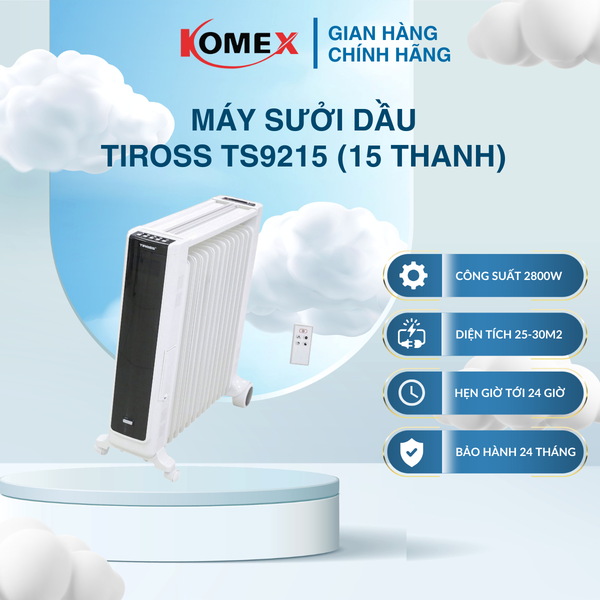Máy Sưởi Dầu Tiross TS9215 15 Thanh, Công Suất 2800W, Có Điều Khiển, Tiết Kiệm Điện