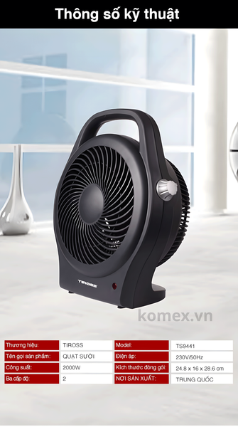 Quạt sưởi 2 chiều Tiross TS9441 - Công suất 2200W, Tự ngắt khi đổ