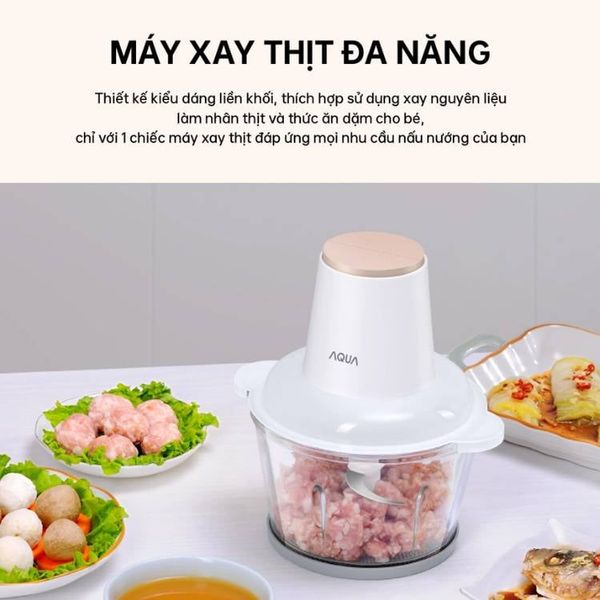Máy xay thịt Aqua 1.8L AQS-GGS201R-(W)-VN, cối thủy tinh, lưỡi dao inox kép sắc bén