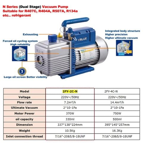 Máy bơm hút chân không 2 cấp dùng cho Hệ thống lạnh Value 2FY-2C-N