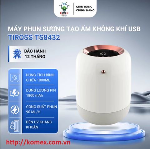 Máy phun sương tạo ẩm sạc Pin Tiross TS8432, tích hợp đèn UV diệt khuẩn
