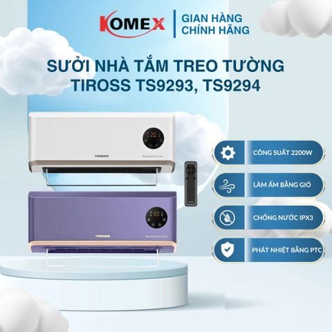 Máy sưởi treo tường công nghệ PTC TIROSS TS9293, TIROSS TS9294, 2000w, khóa an toàn