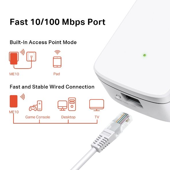 Bộ Mở Rộng Sóng WiFi 300Mbps MERCUSYS ME10, tích hợp cổng LAN 10/100Mbps, hỗ trợ các chuẩn bảo mật phổ biến