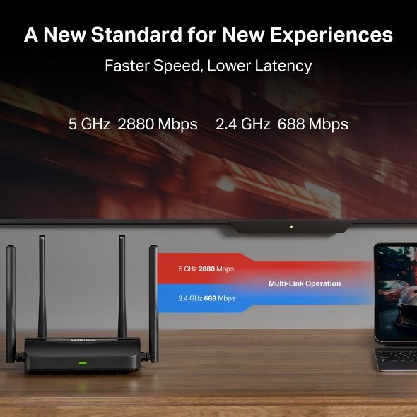 Bộ Phát Sóng Router Wi-Fi 7 MERCUSYS BE3600 MR25BE Chuẩn 802.11BE Băng Tần Kép, Phủ Sóng Mạnh, Độ Trễ Thấp
