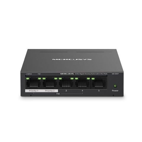 Switch PoE+ Gigabit 5 Cổng Mercusys MS105GP (4 Cổng PoE+, 65W, Extend 250m), Truyền trên cùng một dây Ethernet