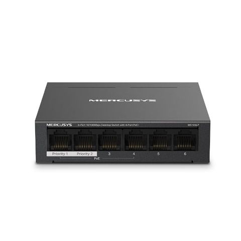 Switch PoE Mercusys S106LP 10/100Mbps 6 Cổng 4 Cổng PoE+ 40W Vỏ Kim Loại, Nút gạt vật lý giúp tách biệt lưu lượng giữa các cổng