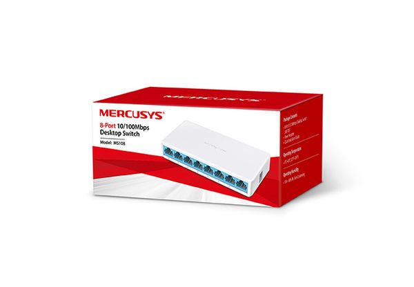 Switch Mercusys MS108 – Bộ Chia Mạng Mini 8 Cổng 10/100Mbps, Không cần cài đặt phần mềm hay cấu hình
