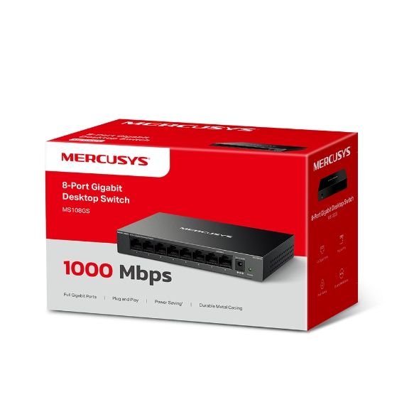 Switch Gigabit 8 Cổng Mercusys MS108GS Vỏ Kim Loại bảo vệ linh kiện bên trong và duy trì hiệu suất ổn định