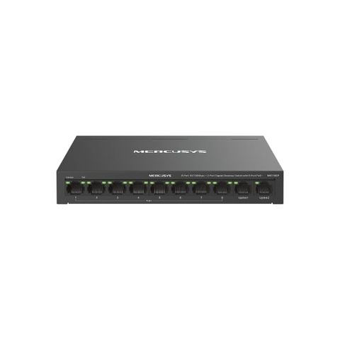 Switch PoE Mercusys MS110CP 10/100Mbps 10 Cổng 8 Cổng PoE+ 65W Vỏ Kim Loại, Extend Mode mở rộng khoảng cách