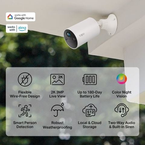 Camera wifi an ninh ngoài trời dùng pin Lithium-ion Sạc lại TP-Link Tapo C410, 2K 3MP