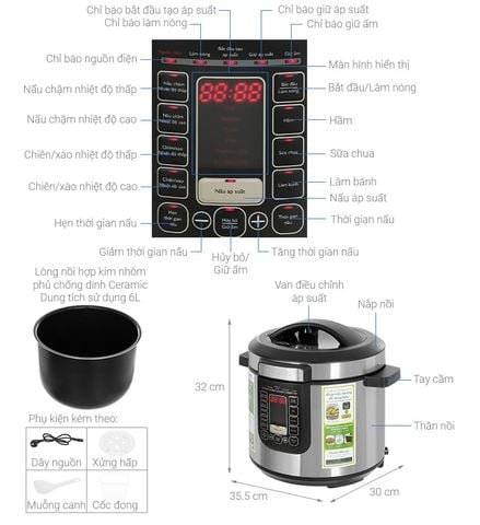 Nồi áp suất điện tử đa năng Philips HD2237/66, dung tích 6 lít, 1415w