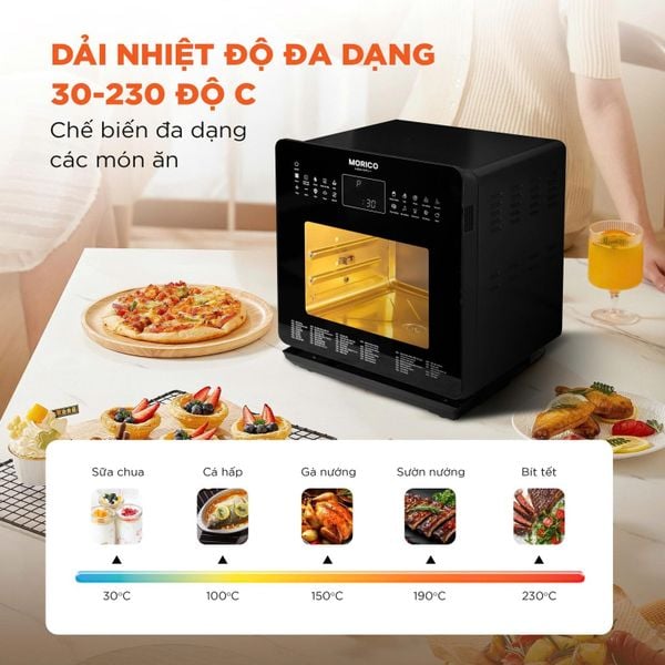 Nồi chiên không dầu hơi nước Morico MA801, dung tích 16 lít, 53 chế độ nấu