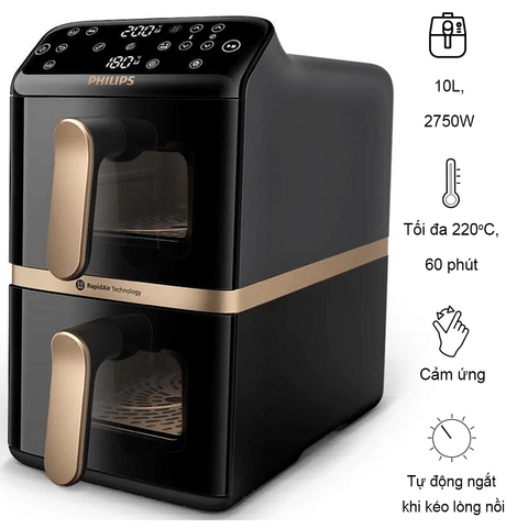 Nồi chiên không dầu Philips NA462/70 10L–2 ngăn, RapidAir Plus, 2750W